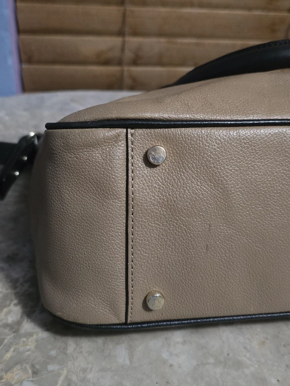 Kate Spade Primrose Hill Tan and Black Leather Satchel w/ Bow Detail